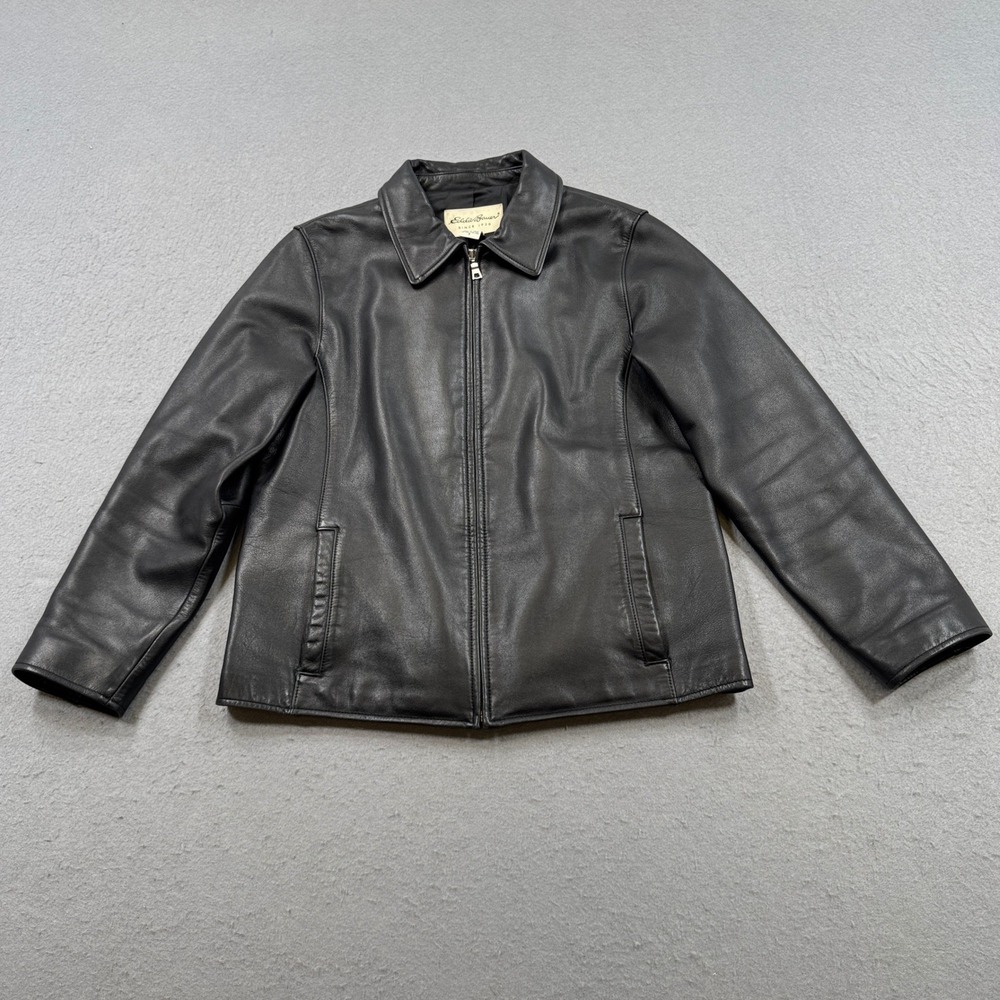 Vintage Eddie Bauer Leather Jacket Women's S Black Genuine Leather Moto Biker